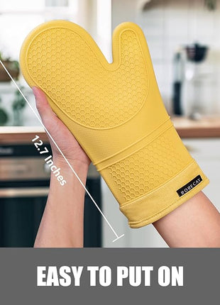 Rorecay Oven Mitts and Pot Holders Sets 6pcs, Extra Long Kitchen Silicone Oven Gloves Heat Resistant 500 Degrees Non-Slip Potholders Hot Pads for Baking Cooking, Quilted Liner, Samoan Sun