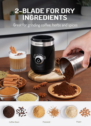SHARDOR Electric Super Silent Blade Coffee Grinder, Timed Grind Control Rotary Knob, Adjustable Coarse to Fine for Coffee Beans, Spices & Herbs, with 2 Removable Stainless Steel Bowl, Black