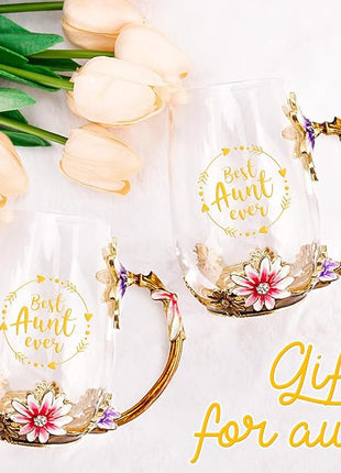 OEAGO Gifts for Aunt from Niece Nephew Tea Cup Cool Birthday Gift Enamel Flower Glass Mugs Christmas Mothers Day New Aunt Announcement Promoted