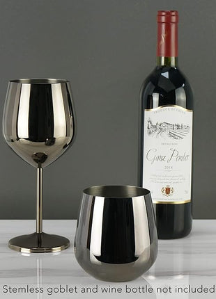 PG Set of 4 Stainless Steel Wine Glasses - 18.5oz Black Unbreakable Stem Metal Wine Goblets