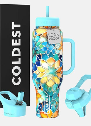 Coldest Tumbler with Handle and Straw, 100% Leak Proof Insulated Tumbler with Lid and Straw (3 Lids), Stainless Steel Tumblers for Women & Men, Cup Holder Friendly, 46 oz (Morrocan Vibes)