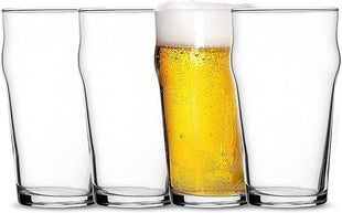 Bormioli Rocco Nonix Set Of 4 20 Oz Pint Glasses | British Pub Style Beer Glasses | Easy Stacking in The Cupboard | Premium Craft Beer Glasses Made In Spain