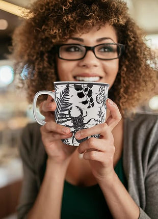 Karma Gifts 16 oz Black and White Boho Mug Beetle - Cute Coffee and Tea Mug - Ceramic Coffee Mugs for Women and Men