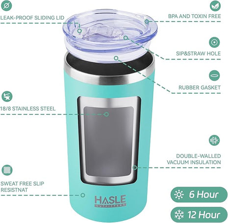 HASLE OUTFITTERS 12 oz Skinny Tumbler, Stainless Steel Insulated Slim Tumbler with Lid, Reusable Double Wall Travel Coffee Mug, Durable Powder Coated Travel Water Cup(Mint Green,1)