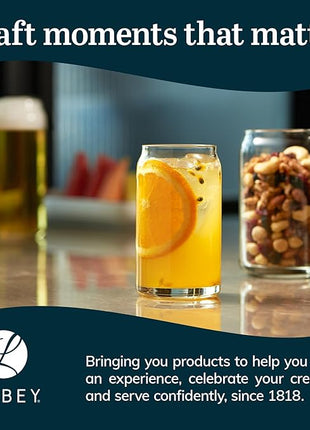 Libbey Classic Can Tumbler Glasses Set of 4, Clear Kitchen Glassware Sets for Beverages and Cocktails, Lead-Free, Cute Drinking Glasses, 16-Ounce