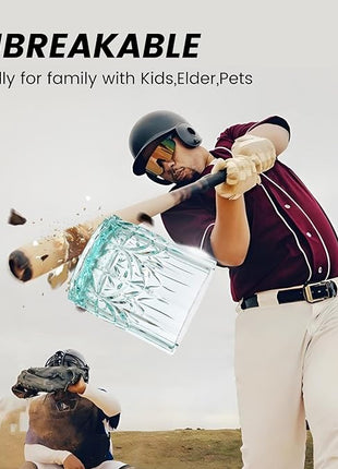 BELLAFORTE Shatterproof Tritan Plastic Short Tumbler, Set of 4, 13oz - Myrtle Beach Unbreakable Crystal Cut Old Fashioned Drinking Glasses for Whiskey - BPA Free - Dishwasher Safe - Teal