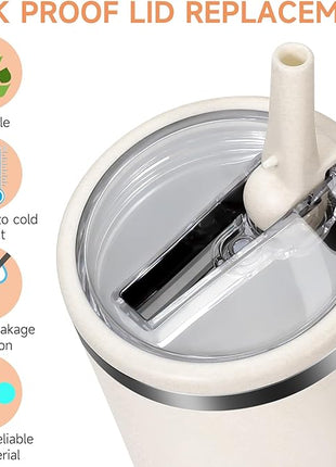 2 Pack Leakproof Lid Replacement 40 oz for Stanley Cup Accessories, Flip Straw Tumbler Leak Proof Lids for Stanley Quencher H2.0, Dust-Proof Straw Cover for stanley cups (Beige,Light Nectarine)