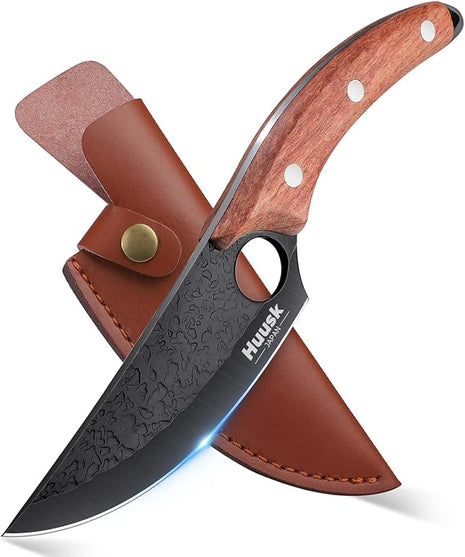 Original Huusk Knife Japan Kitchen Boning Chef Husk Knife for Everyday Use, Camping and BBQ - Premium Black Titanium Coated Blade with Sheath & Gift Box