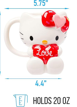 Silver Buffalo Sanrio Hello Kitty Holding Love Heart Ceramic 3D Sculpted Mug, 20 Ounces