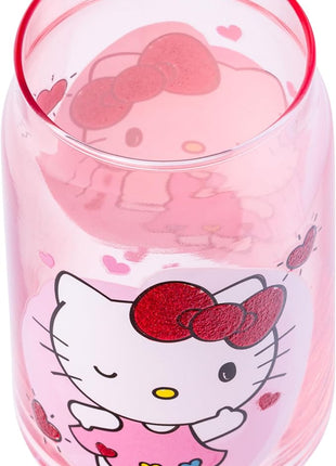 Silver Buffalo Sanrio Hello Kitty and Friends Featuring Dear Daniel 2 Pack Glass Jar Tumbler with Bamboo Lid and Glass Straw, 16 Ounces