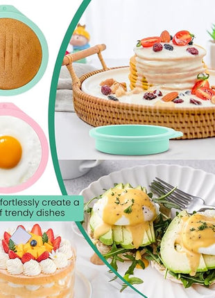 4Pcs Air Fryer Egg Mold Round Silicone Round Silicone 4'' Burger Buns Moulds Air Fryer Bites Egg Molds for Muffin Lids,Toast,Baking Hamburger,Non-Stick Air Fryer Accessories