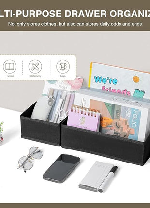 DIMJ Drawer Organizers - Set of 8 Foldable Closet Dividers for Baby Clothes, Socks, Belt, Tie (Black)