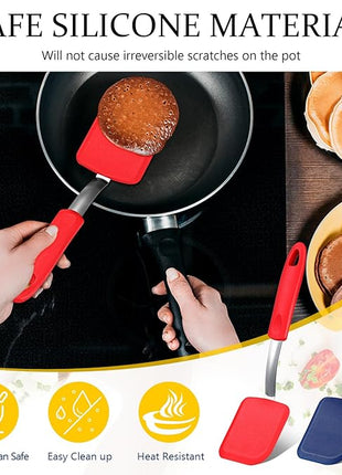 Silicone Cookie Spatula Turner 2 Pack Mini Brownie Spatula Flexible Kitchen Small Silicone Turner for Nonstick Cookware Heat Resistant No Scratch Flipper for Egg Pancake(Red,Blue)