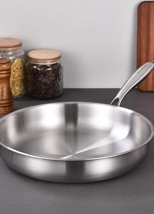 DELARLO Whole Body Tri-Ply Stainless Steel Frying Pan set, 8”/10”/12” Cooking pans, Kitchen Cookware Set, Fast Heating Chef's pan with Ergonomic Handles, Suitable for All Stove