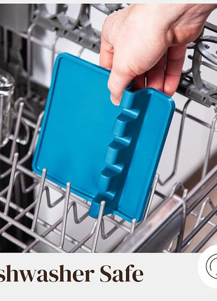 Light Blue Silicone Spoon Rest for Stove Top with Drip Pad (Two Pack) - Heat Resistant BPA Free Utensil Rest & Spoon Holder for Kitchen Counter - Grill Utensil Holder - Spatula Holder, Tongs, Ladle