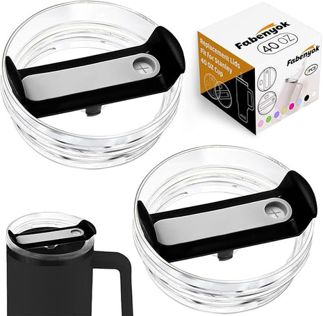 40 OZ Tumbler Lid Replacement Fit for Stanley Cup, 2 Pack Clear Replacement Lids Fit for Stanley Travel Tumbler, Spill Proof Tumbler Covers for Stanley Cup Accessories (Clear - Black)