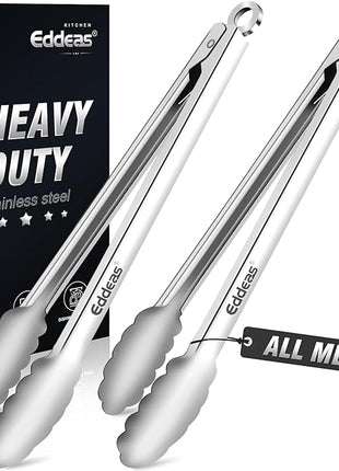 2PCS 12inch Kitchen Tongs - Heat Resistant 600 Degree Tongs for Cooking, Heavy Duty All Metal Food Tongs, Stainless Steel and Non-Slip handle, Salad, Grilling, Barbecue, Dishwasher safe