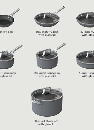 Ninja Foodi NeverStick Professional 12-Piece Cookware Set, Hard-Anodized, Nonstick, Durable & Oven Safe to 500°F, Slate Grey, C39800