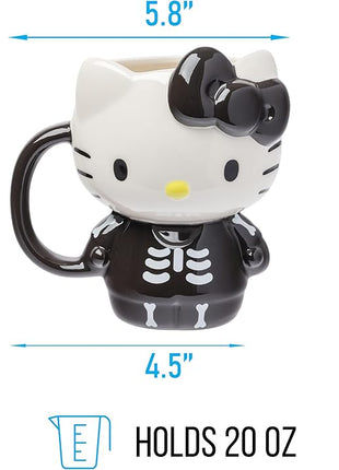 Silver Buffalo Sanrio Hello Kitty Halloween Skeleton Costume Ceramic 3D Sculpted Mug, 20 Ounces