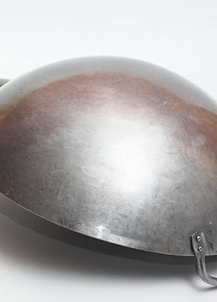 Craft Wok Big 16 Inch Heavy Hand Hammered Carbon Steel Pow Wok with Wooden and Steel Helper Handle (Round Bottom) / 731W138