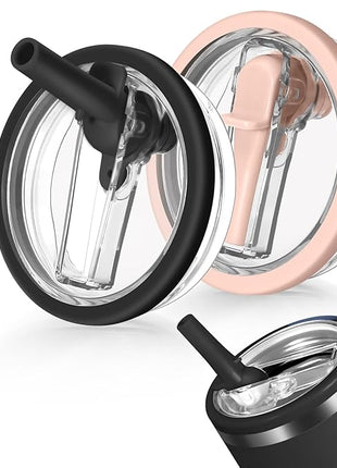 40oz Flip Straw Leak Proof Lid for Stanley H2.0 Quencher,2 Pack Tumbler Lid Replacement Spill Proof Straw Cover for Stanley Cup Accessories ProTour (Black,Light Nectarine)