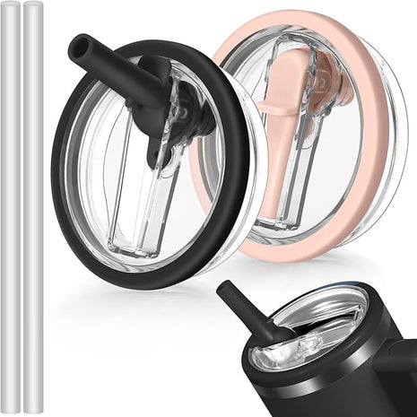 40oz Flip Straw Leak Proof Lid for Stanley H2.0 Quencher,2 Pack Tumbler Lid Replacement Spill Proof Straw Cover for Stanley Cup Accessories ProTour (Black,Light Nectarine)