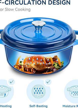 Miereirl 6.5 Quart Enameled Dutch Oven Pot with Lid, Cast Iron Dutch Oven with Dual Handles for Bread Baking, Cooking, Non-stick Enamel Coated Cookware (Dark Blue)