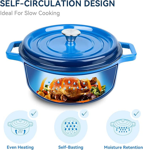 Miereirl 6.5 Quart Enameled Dutch Oven Pot with Lid, Cast Iron Dutch Oven with Dual Handles for Bread Baking, Cooking, Non-stick Enamel Coated Cookware (Dark Blue)