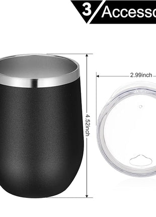 VEGOND 12oz Stainless Steel Wine Tumbler with Lid and Straw, Double Wall Vacuum Insulated Stemless Wine Glass Tumbler Cup, Coffee Mug for Cold Hot Drinks