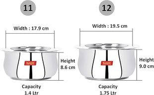 Sumeet Stainless Steel Cookware Set With Lid, 1.6, 2.1 L, 2 Piece (Steel), 2.1 liter