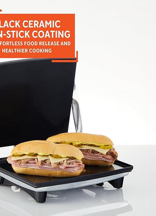 IMUSA 12x10in Stainless Steel Electric Panini Press with Temperature Control, Nonstick Plates for Sandwiches, Grilled Paninis, Quesadillas, and More