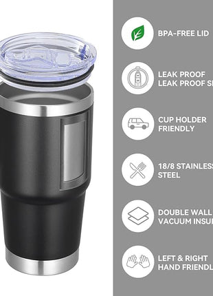 VEGOND 20 oz Tumbler Bulk with Handle Lid and Straw, Stainless Steel Insulated Travel Coffee Mug Set, Spill Proof Double Wall Metal Tumblers Cups, Black 6 Pack