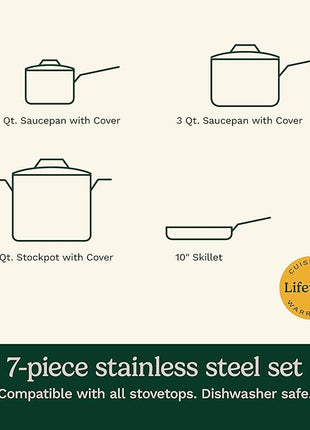 Cuisinart 7-Piece Cookware Set, Chef's Classic Stainless Steel Collection, 77-7P1