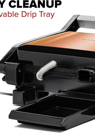 OVENTE Electric Panini Press Sandwich Maker with Non-Stick Coated Plates, Opens 180 Degrees to Fit Any Type or Size of Food, 1000W Indoor Grill Perfect for Quesadillas, Burgers & More, Copper GP0620CO