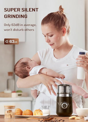 SHARDOR Electric Super Silent Blade Coffee Grinder, Timed Grind Control Rotary Knob, Adjustable Coarse to Fine for Coffee Beans, Spices & Herbs, with 1 Removable Stainless Steel Bowl, Brown