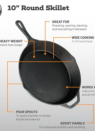 Backcountry Iron 10-1/4 Inch Round Medium Pre-Seasoned Cast Iron Skillet