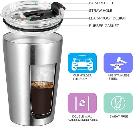 VEGOND 12oz Tumbler Stainless Steel Tumbler bulk Vacuum Insulated Double Wall Travel Tumbler with Lid and Straw Reusable Tumbler, Stainless 1 Pack