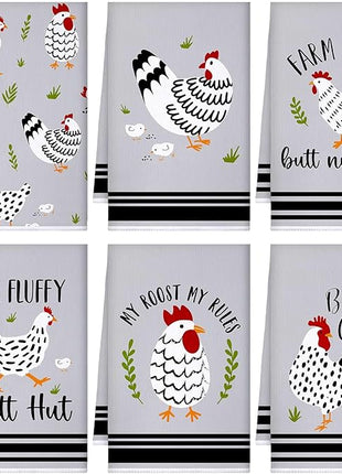 Boyiee Set of 6 Farm Chickens Kitchen Towels Farmhouse Absorbent Dish Tea Towels Rustic Country Rooster 24 x 16 Inches Gifts Chickens Hand Washcloth Gifts for Kitchen Bathroom Decorations