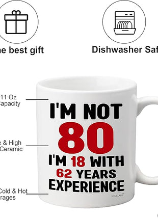 Vivulla68 80th Birthday Gifts for Men Women, 80 Year Old Birthday Gifts for Women Men, 1945 Bday Gift for Woman Man, Gift for 80 Year Old Woman, 80th Coffee Mug 11Oz, 1945 Cup for Grandpa Grandma