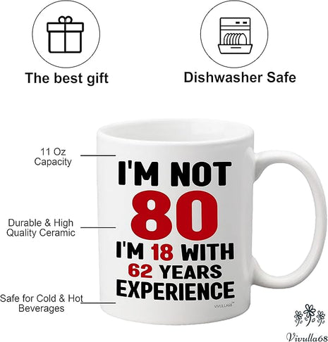 Vivulla68 80th Birthday Gifts for Men Women, 80 Year Old Birthday Gifts for Women Men, 1945 Bday Gift for Woman Man, Gift for 80 Year Old Woman, 80th Coffee Mug 11Oz, 1945 Cup for Grandpa Grandma