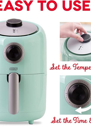 DASH Compact Air Fryer Oven Cooker with Temperature Control, Non-stick Fry Basket, Recipe Guide + Auto Shut off Feature, 2 Quart - Aqua