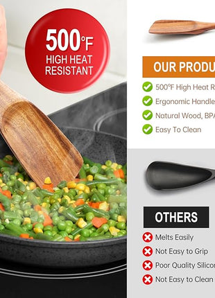 Multifunction Wooden Spatula Spoon, Great for Both Cooking and Serving, Mixing, Scoop, and Scrape, Nonstick Cookwares, BPA-Free, Heat Resistant Wood Spatula for Kitchen Use
