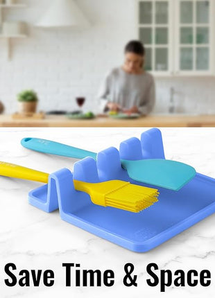 Zulay Kitchen Silicone Utensil Rest with Drip Pad for Multiple Utensils - BPA-Free, Heat-Resistant Spoon Rest & Spoon Holder for Stove Top - Kitchen Utensil Holder for Ladles & Tongs - Periwinkle
