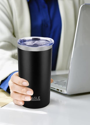 HASLE OUTFITTERS 12 oz Skinny Tumbler, Stainless Steel Insulated Slim Tumbler set bulk with Lid, Reusable Double Wall Travel Coffee Mug, Durable Powder Coated Travel Water Cup(Black,6)
