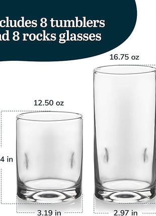 Libbey Impressions 16-Piece Tumbler and Rocks Glass Set