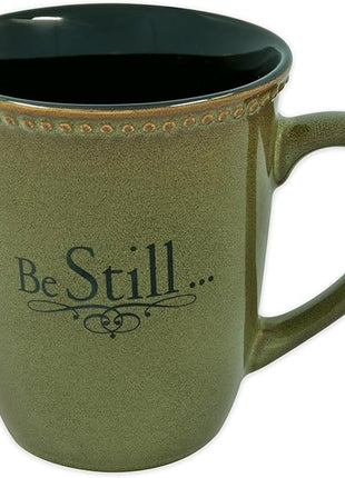 Christian Art Gifts Sage Green Stoneware Coffee Mug – 13 oz. Microwave and Dishwasher-safe Lead-free Inspirational Scripture Coffee and Tea Mug for Men & Women with Bible Verse: Be Still – Psalm 46:10