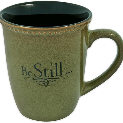 Christian Art Gifts Sage Green Stoneware Coffee Mug – 13 oz. Microwave and Dishwasher-safe Lead-free Inspirational Scripture Coffee and Tea Mug for Men & Women with Bible Verse: Be Still – Psalm 46:10