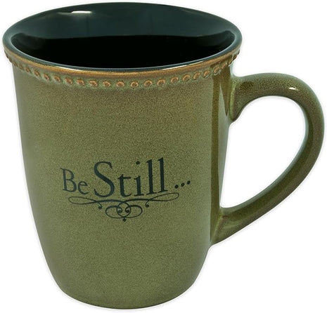 Christian Art Gifts Sage Green Stoneware Coffee Mug – 13 oz. Microwave and Dishwasher-safe Lead-free Inspirational Scripture Coffee and Tea Mug for Men & Women with Bible Verse: Be Still – Psalm 46:10