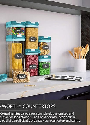 Airtight Food Storage Containers for Pantry Organization & Storage - 7 PC Pantry Organizer Plastic Containers for Food with Flip Lock Lids - Stackable Sugar Container & Food Storage Canisters (Teal)