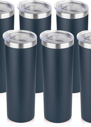 HASLE OUTFITTERS 20 oz Skinny Tumblers Bulk Set, Stainless Steel Insulated Slim Tumblers with Lids, Reusable Double Wall Travel Coffee Mugs, Durable Powder Coated Travel Water Cups(Navy, 8)
